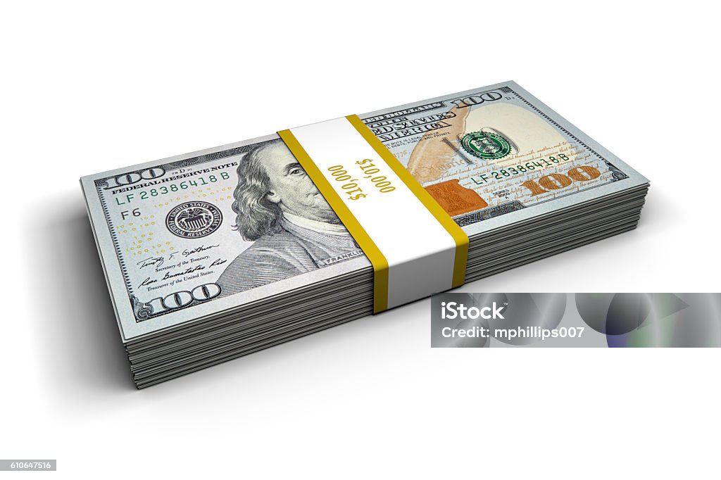 Stack Of Money 10000 Dollars Stock Photo - Download Image Now - US