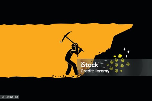 istock Man digging and mining gold in an underground tunnel 610648110