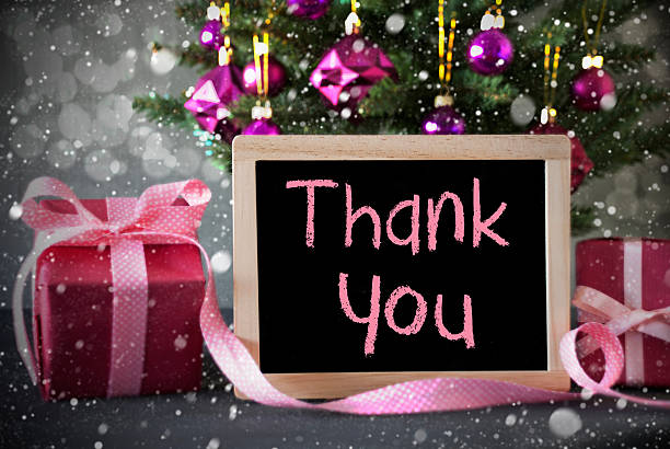 istock Tree With Gifts, Snowflakes, Bokeh, Text Thank You 610650072