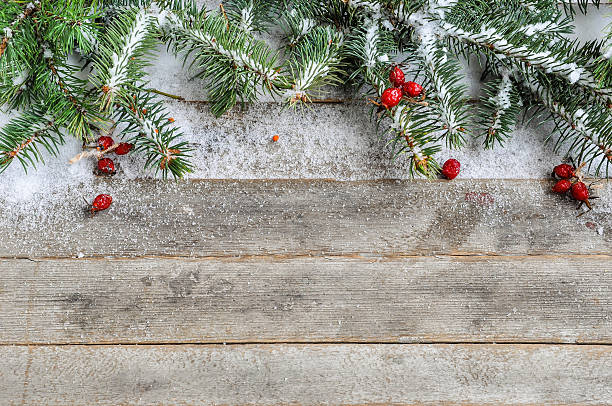 istock Snow fir tree branches decorated with red berries 610650362