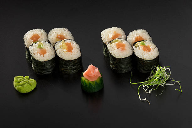 istock fresh made Japanese sushi rolls with salmon 610651212