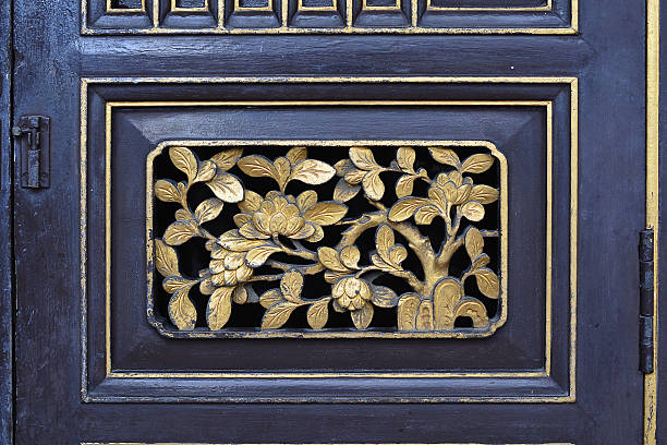 Close up image of chinese door carving.