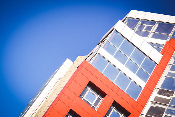 istock facade of the house red in the high-tech style 610652684