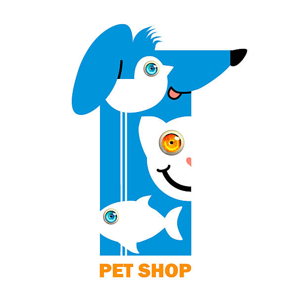 istock dog cat and bird and fish. Pet shop logo 610655040