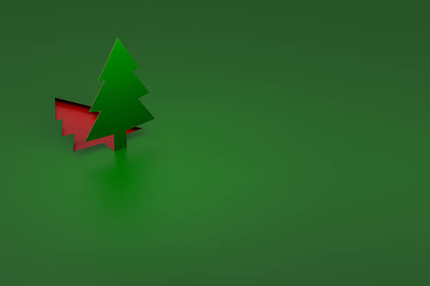 Green Christmas Tree pop up from paper cut 3d rendering