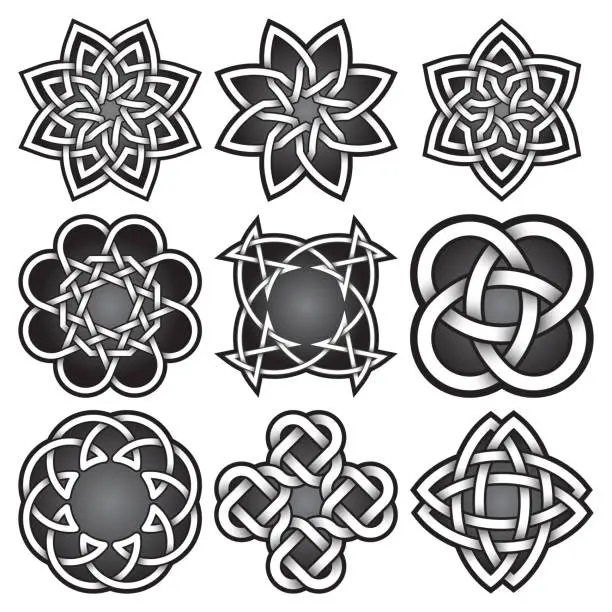 Vector illustration of Set of symbols in Celtic knots style.