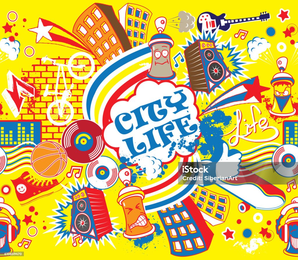 Colorful city life horizontal seamless pattern. Urban city vector illustration Colorful city life horizontal seamless pattern. Backgrounds stock vector