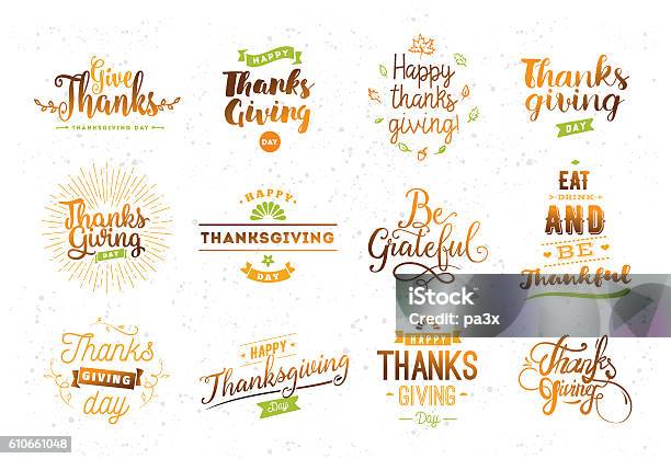 Thanksgiving Tag Typografieset Stock Vektor Art und mehr Bilder von Thanksgiving - Thanksgiving, Dankbarkeit, Maschinenschrift