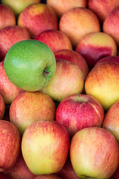 istock Unique. Green apple among a group of red apples. 610663540