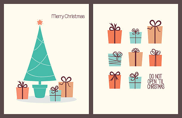 weihnachtsgrußkarten mit geschenken - christmas tree bead humor stock-grafiken, -clipart, -cartoons und -symbole