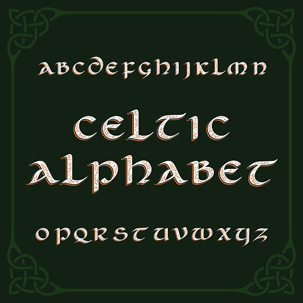 Celtic alphabet font Celtic alphabet font. Distressed letters and knot frame. Vector typography for your design. alphabet borders stock illustrations