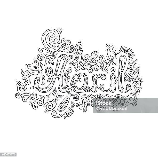 April Month Lettering Month April Callygraphy Lettering Line Illustration Stock Illustration ...
