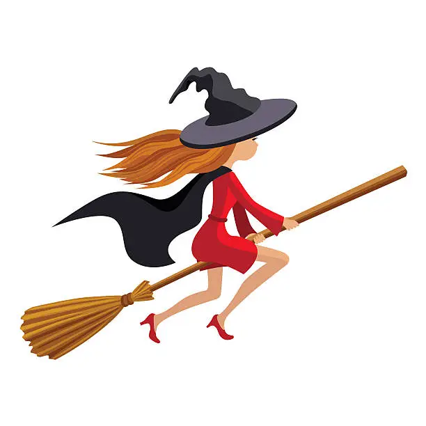 Vector illustration of Cute witch flying on broom vector illustration isolated