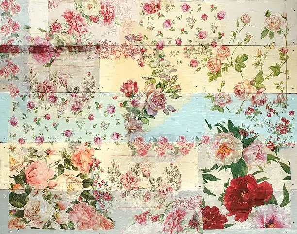 Photo of Decoupage wood background with flower pattern