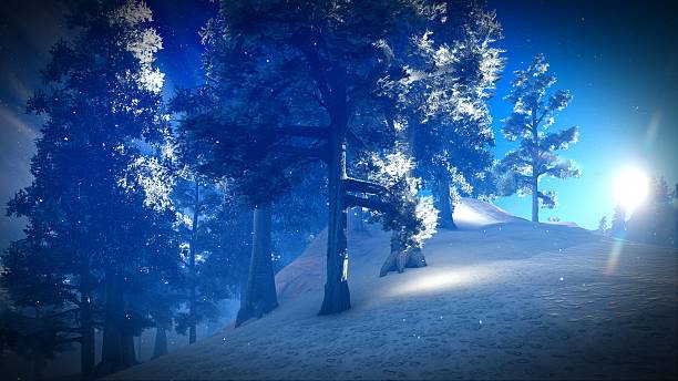 istock Snow covered Christmas forest in mountains 3d rendering 610674436