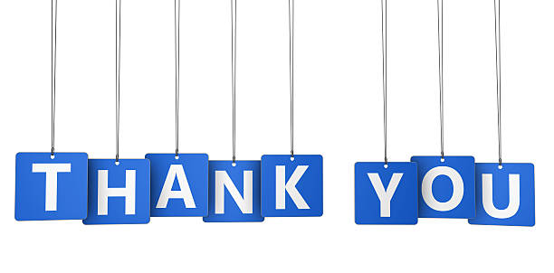 Thank You Sign Blue Paper Tags stock photo