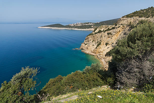 istock Amazing panorama with blue waters in Thassos island, Greece 610677466