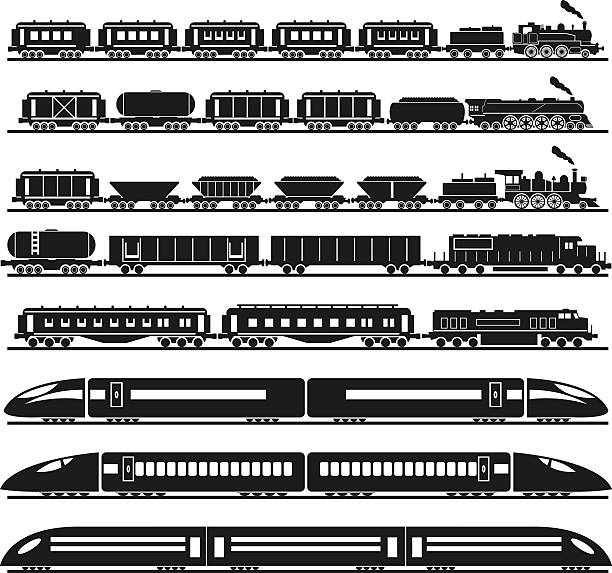 세트마다 교육 - train steam train vector silhouette stock illustrations