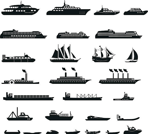 набор of ships - oil shipping industrial ship oil tanker stock illustrations