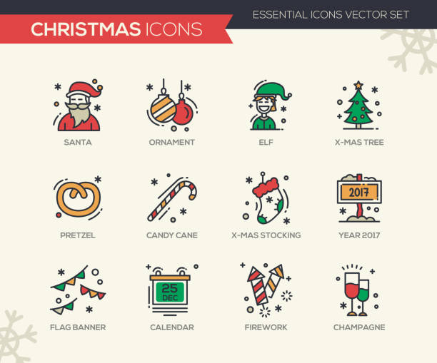 weihnachten und neujahr - linie design-ikonen gesetzt - creativity new years eve tree new years day stock-grafiken, -clipart, -cartoons und -symbole