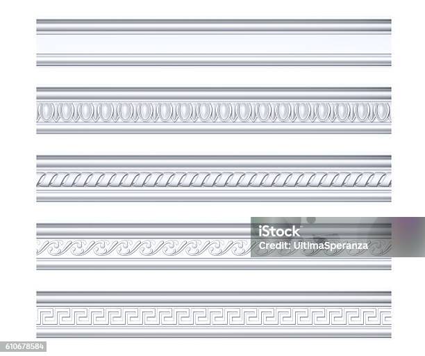 Collection Of Different Classical Cornices Isolated On White Stock Photo - Download Image Now