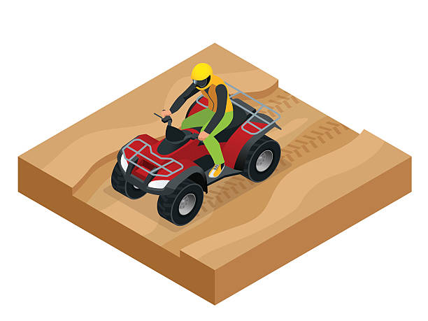 ilustrações, clipart, desenhos animados e ícones de piloto de quadriciclo em ação. - off road vehicle quadbike motocross desert