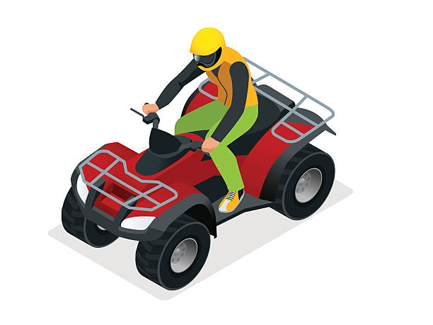 ilustrações, clipart, desenhos animados e ícones de piloto de quadriciclo em ação. - off road vehicle quadbike motocross desert