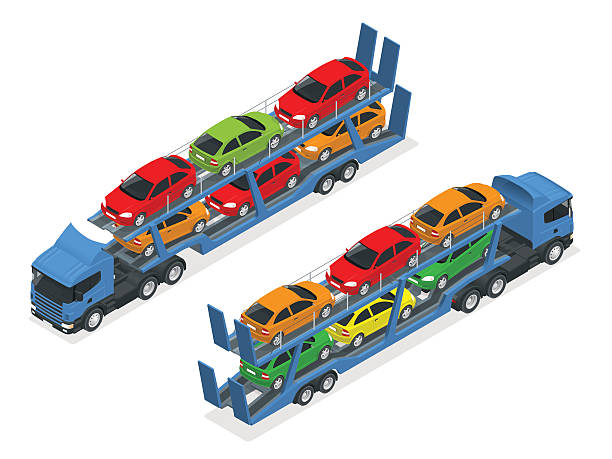 illustrations, cliparts, dessins animés et icônes de remorque isométrique transportant des voitures - isometric truck traffic semi truck