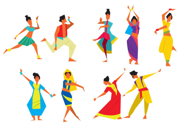 ilustraciones, imágenes clip art, dibujos animados e iconos de stock de ilustración del vector de los bailarines indios - human head illustration and painting women color image