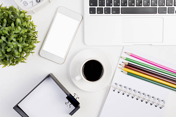 istock Blank mobile phone and supplies 610680040