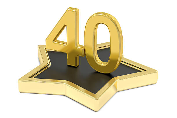 istock golden number 40 on star podium, award concept. 3D rendering 610680502