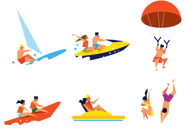 ilustrações, clipart, desenhos animados e ícones de pessoas felizes se divertindo em atividades na praia - surfing teenage girls friendship sunset