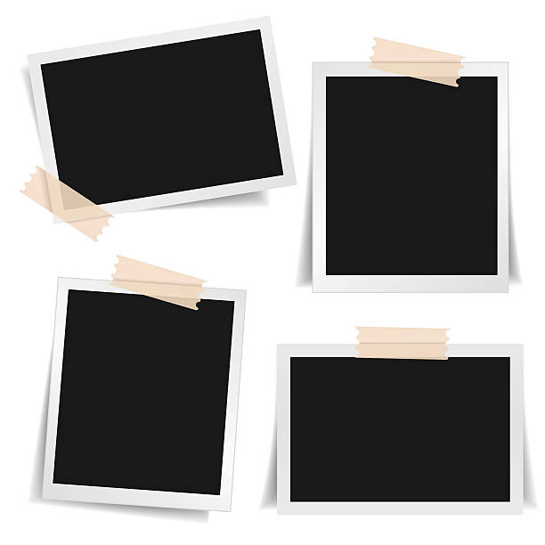 Photo Frame Adhesive Tape Collection Collection of blank photo frames with adhesive tape, different shadow effects and empty space for your photograph and picture. EPS 10 vector illustration on white background. glue photos stock illustrations