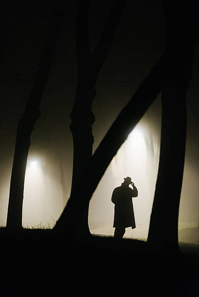 detektiv am tatort - contemplation silhouette tree men stock-fotos und bilder