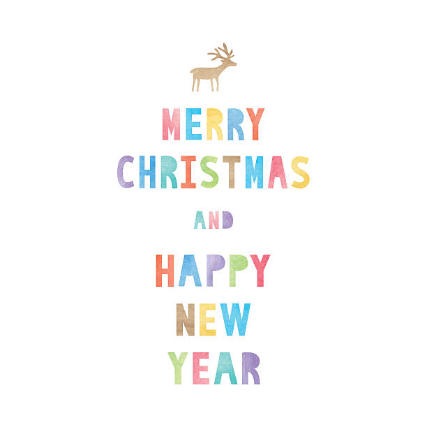 bildbanksillustrationer, clip art samt tecknat material och ikoner med colorful watercolor on merry christmas and happy new year text - reindeer mist