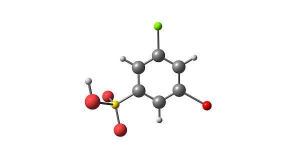 istock 3-Bromo-5-chlorobenzenesulphonic acid molecular structure isolated on white 610685100