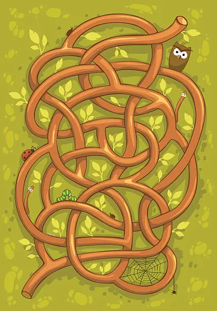 Vector illustration of Vector forest cartoon maze for game.