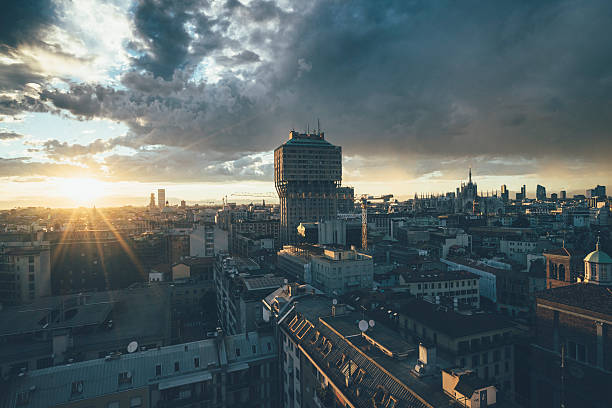 istock Milano, 2016 panoramic skyline with Italian Alps on Background 610688076