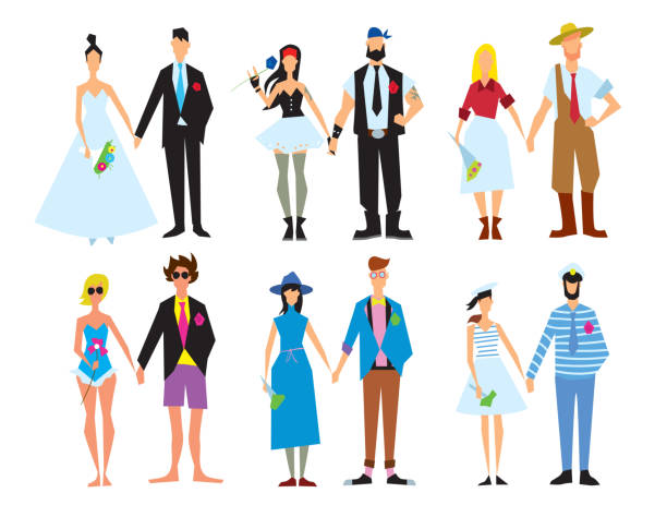 Wedding couple vector illustration. Wedding couple isolated vector illustration. Bride and groom. Woman and man love. Marriage concept. Romance people. Wife and husband. gay wedding kiss stock illustrations