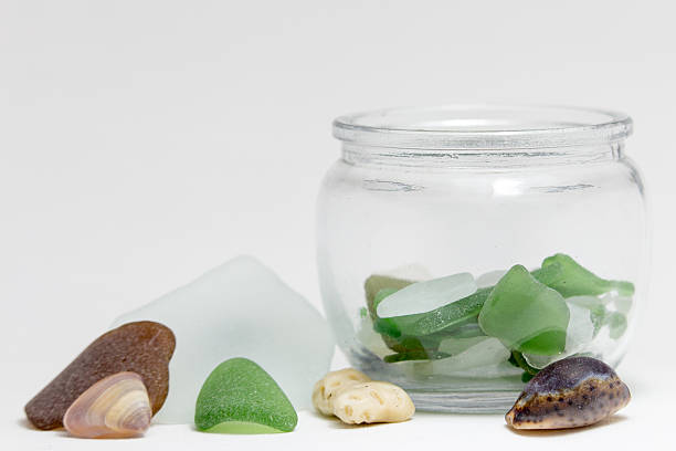 Sea Glass and Shells in Jar stock photo