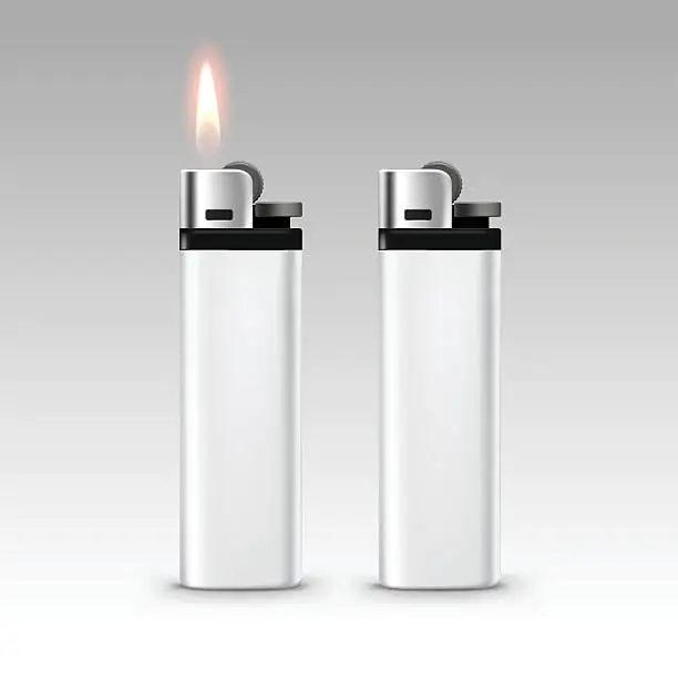 Vector illustration of Blank White Plastic Lighters with Flame Isolated