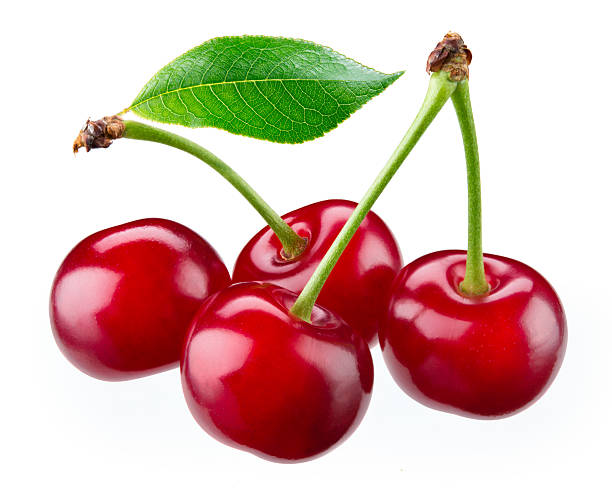 istock Fresh ripe cherry with leaves isolated on white. With clipping path. 610744448