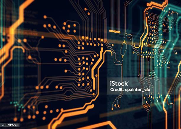 Server Load Html Code Stock Photo - Download Image Now - Technology, Orange Color, Circuit Board