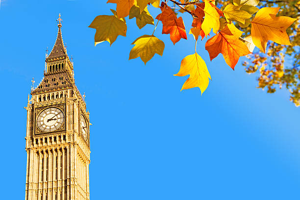 istock Big Ben and autumnal leaves, London, UK 610751452