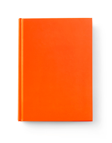 Front view of a orange blank book, white background