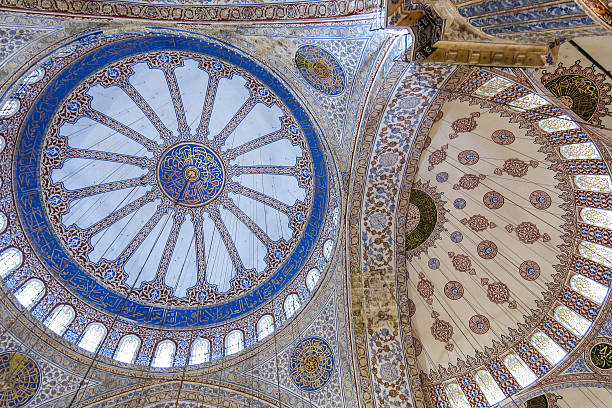 Ceiling inside the Blue Mosque in Sultanahmet, Istanbul, Turkey. More than 32 million tourists visit Turkey each year.