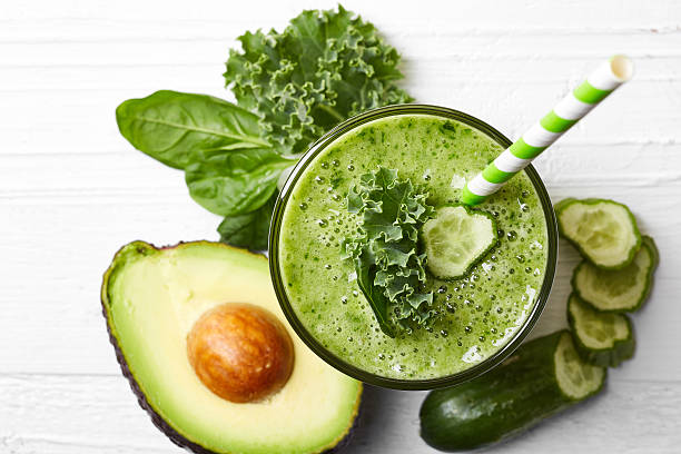 istock Glass of green vegetable smoothie 610753846