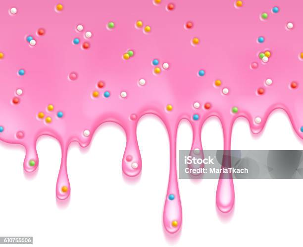 Pink Frosting Dripping Background Liquid Flow Stock Illustration - Download Image Now - Icing, Drop, Border - Frame