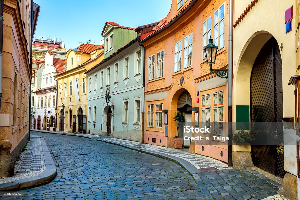 Old Street in Prague at the morning, downtown Old Street in Prague at the morning, downtown, Czech Republic, European travel Europe Stock Photo