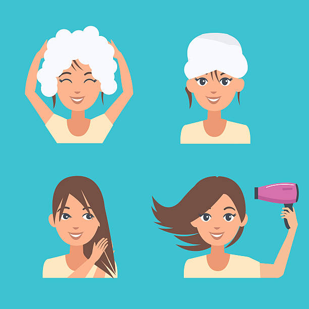 pielęgnacja włosów  - human hair shampoo hair salon design stock illustrations
